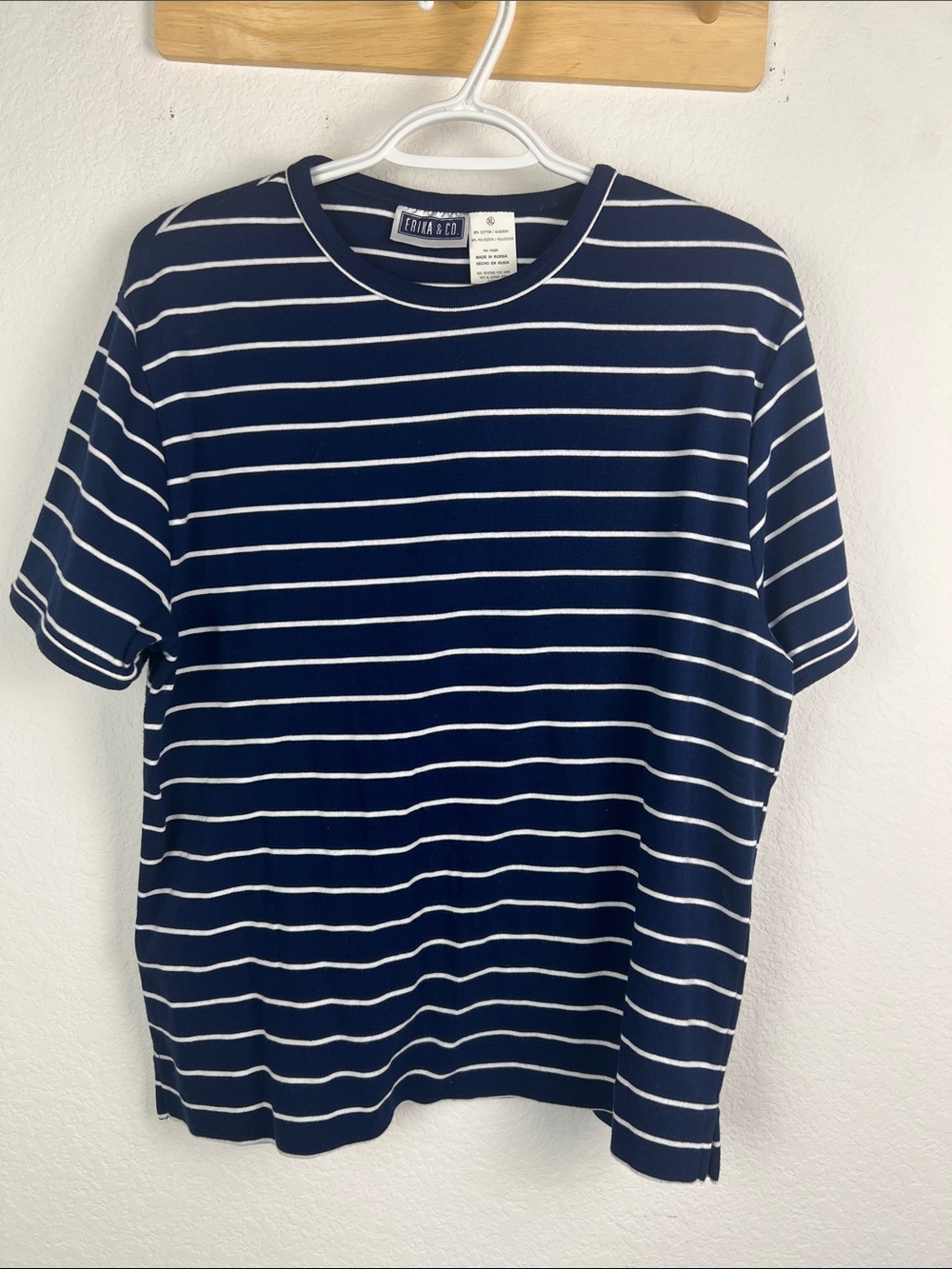 NAUTICA-Inspired Navy & White Striped Short Sleeve Tee Women’s Size XL
